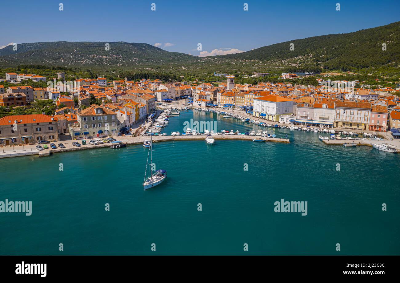 Grad Cres Cres old town port Croatia aerial view Stock Photo - Alamy