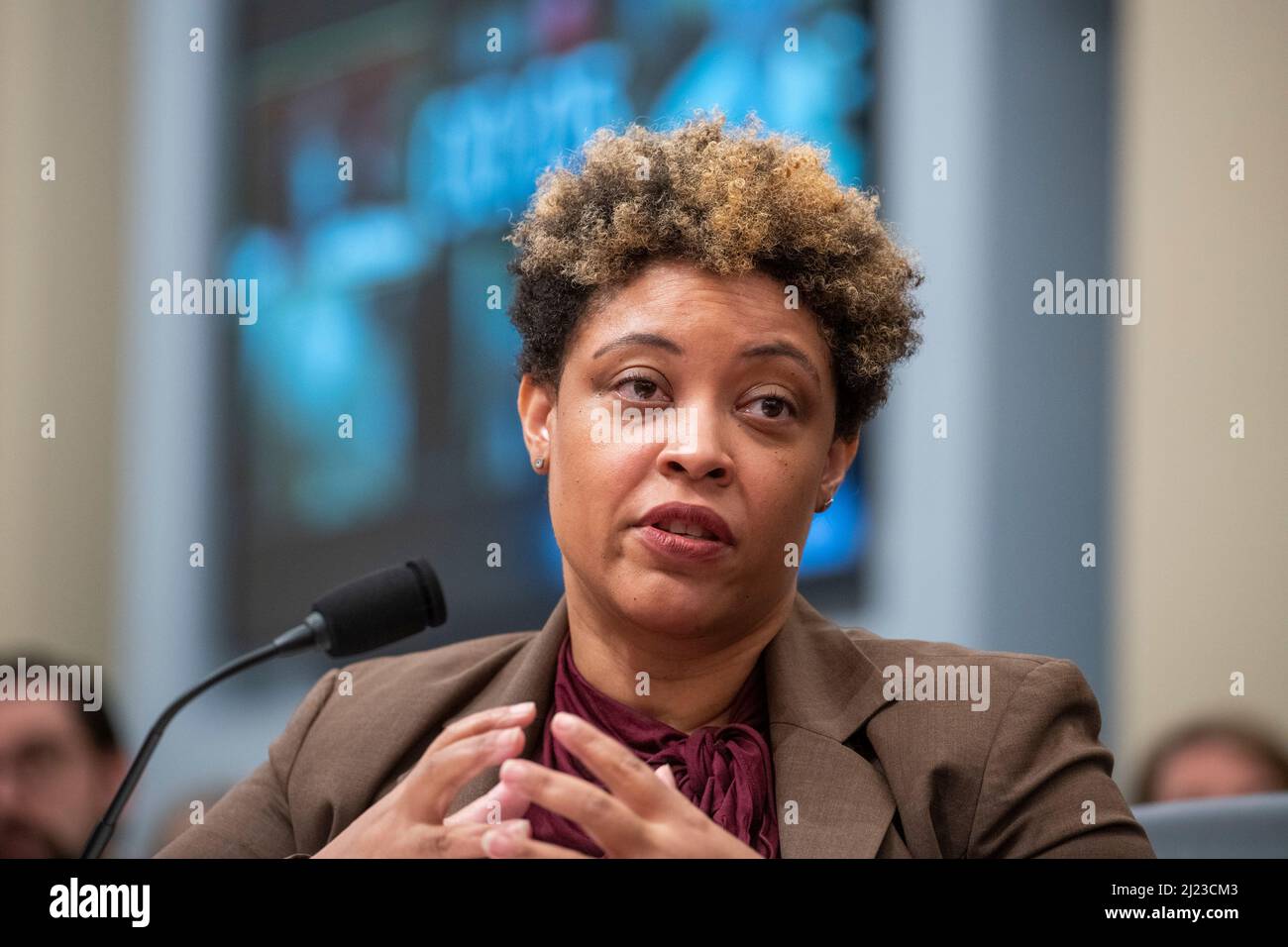 Washington, USA. 29th Mar, 2022. Office of Management and Budget Director Shalanda Young responds to questions during a House Committee on the Budget hearing “The President's Fiscal Year 2023 Budget” in the Canon House Office Building in Washington, DC, Tuesday, March 29, 2022. (Photo by Rod Lamkey/Pool/Sipa USA) Credit: Sipa USA/Alamy Live News Stock Photo