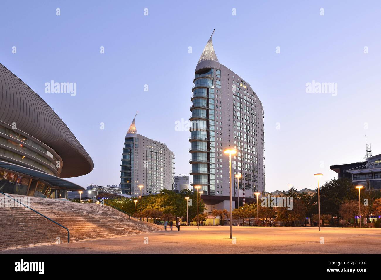 Torres São Rafael and São Gabriel, modern residential skyscrapers located in Parque das Nacoes district of Lisbon Portugal. Stock Photo