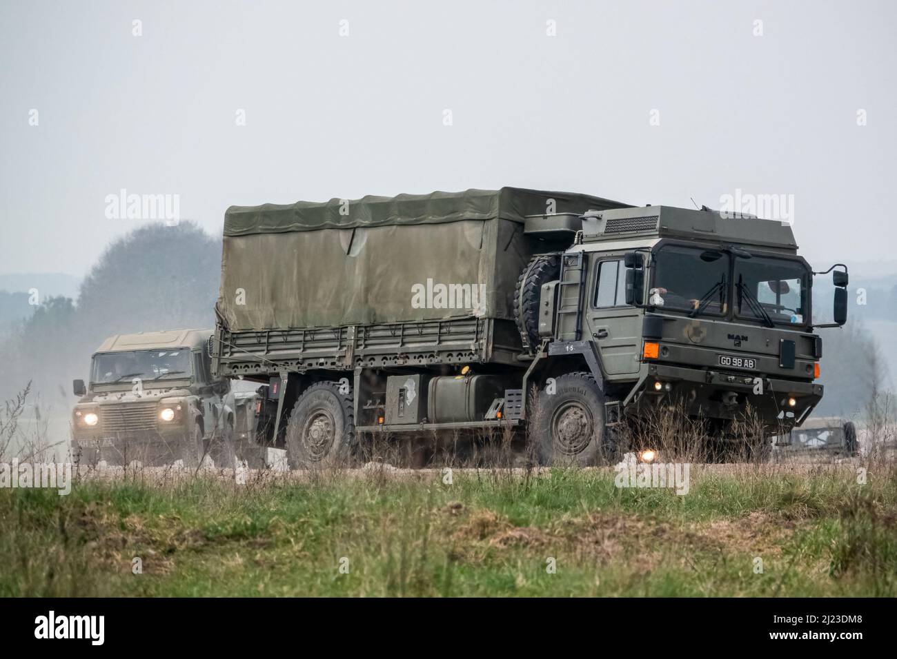 Land Rover Convoy a small convoy British Army Land Rover Defender Wolf medium utility ...