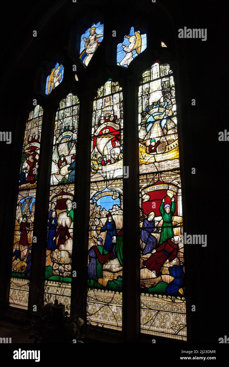 Stained glass window in the Parish Church of St.Neot, Cornwall Stock