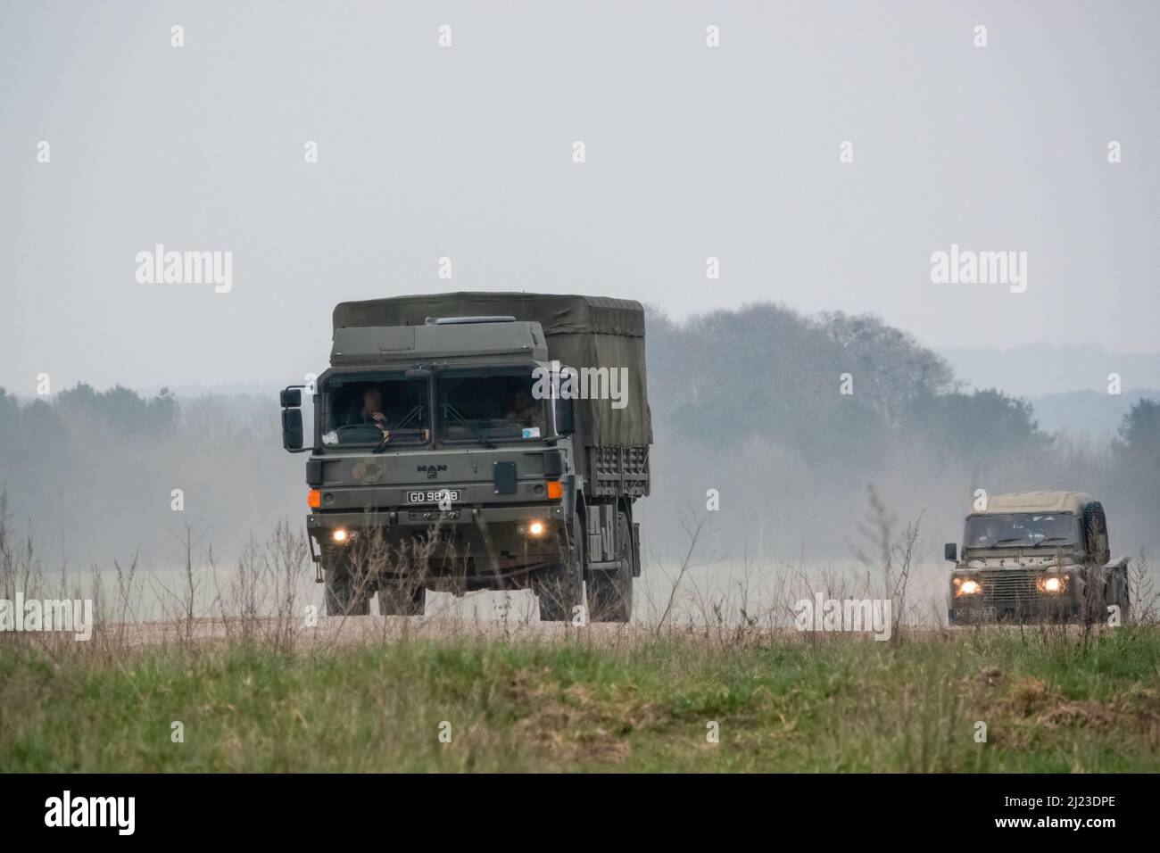 Land Rover Convoy a small convoy British Army Land Rover Defender Wolf medium utility ...