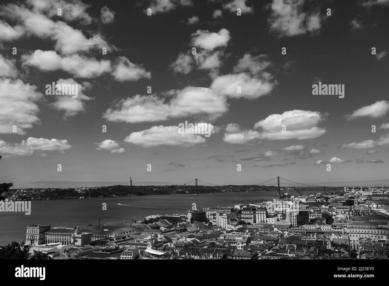Lisbon historic city centre and the Tagus river cityscape with cloudy sky Stock Photo