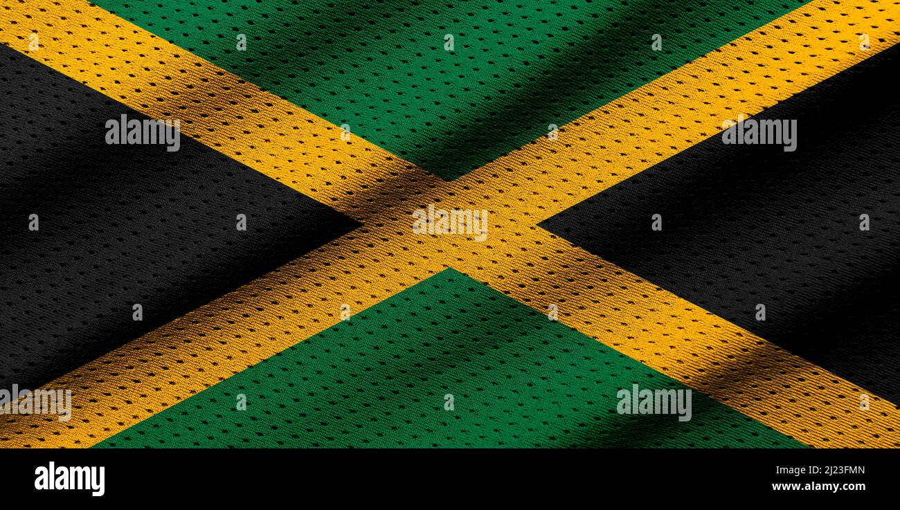 Jamaica flag on texture sports. Horizontal sport theme poster, greeting cards, headers, website and app. Background for patriotic and national design Stock Photo