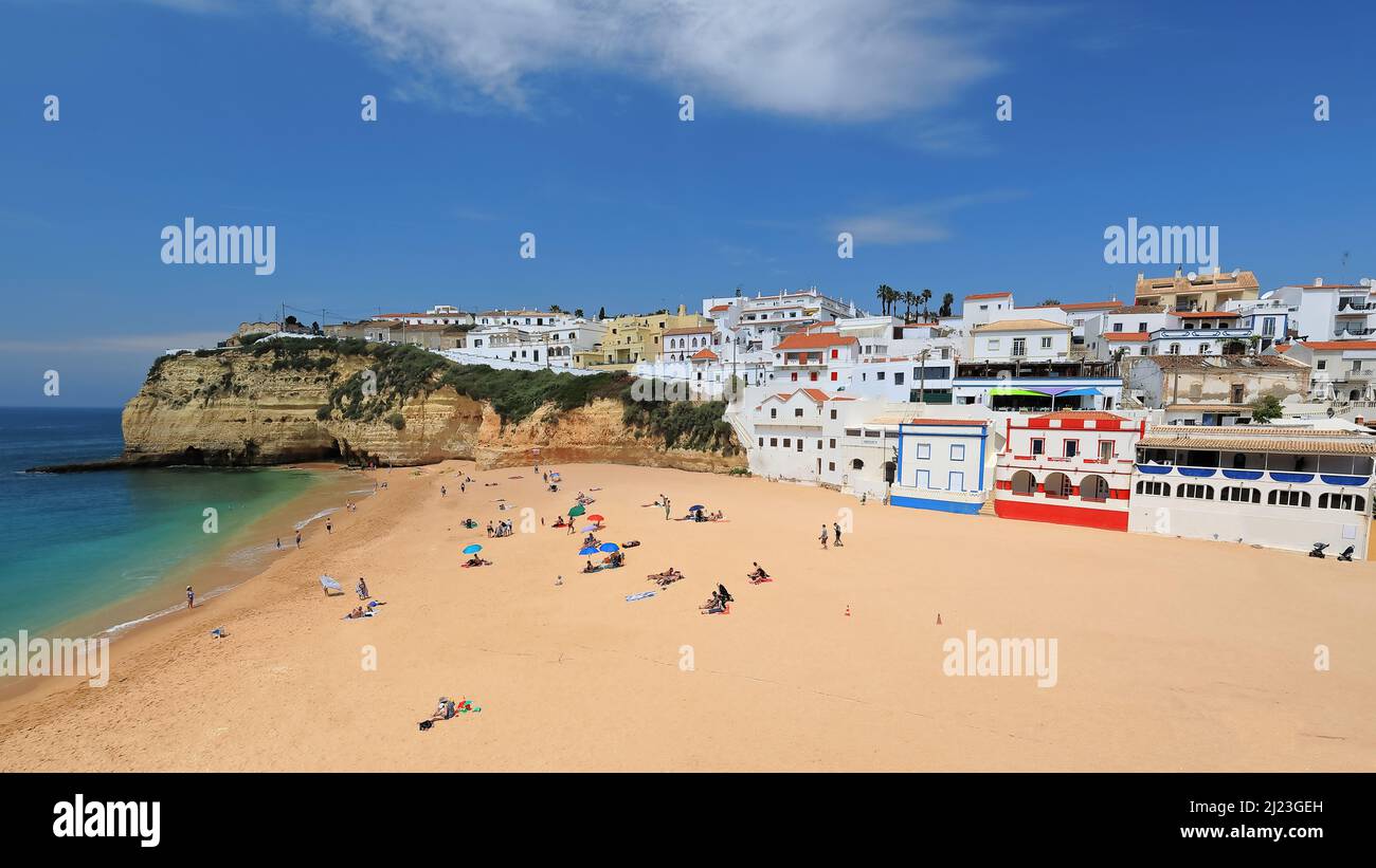 Beachfront of the houses on the NW cliff side. Carvoeiro-Portugal-179 Stock Photo