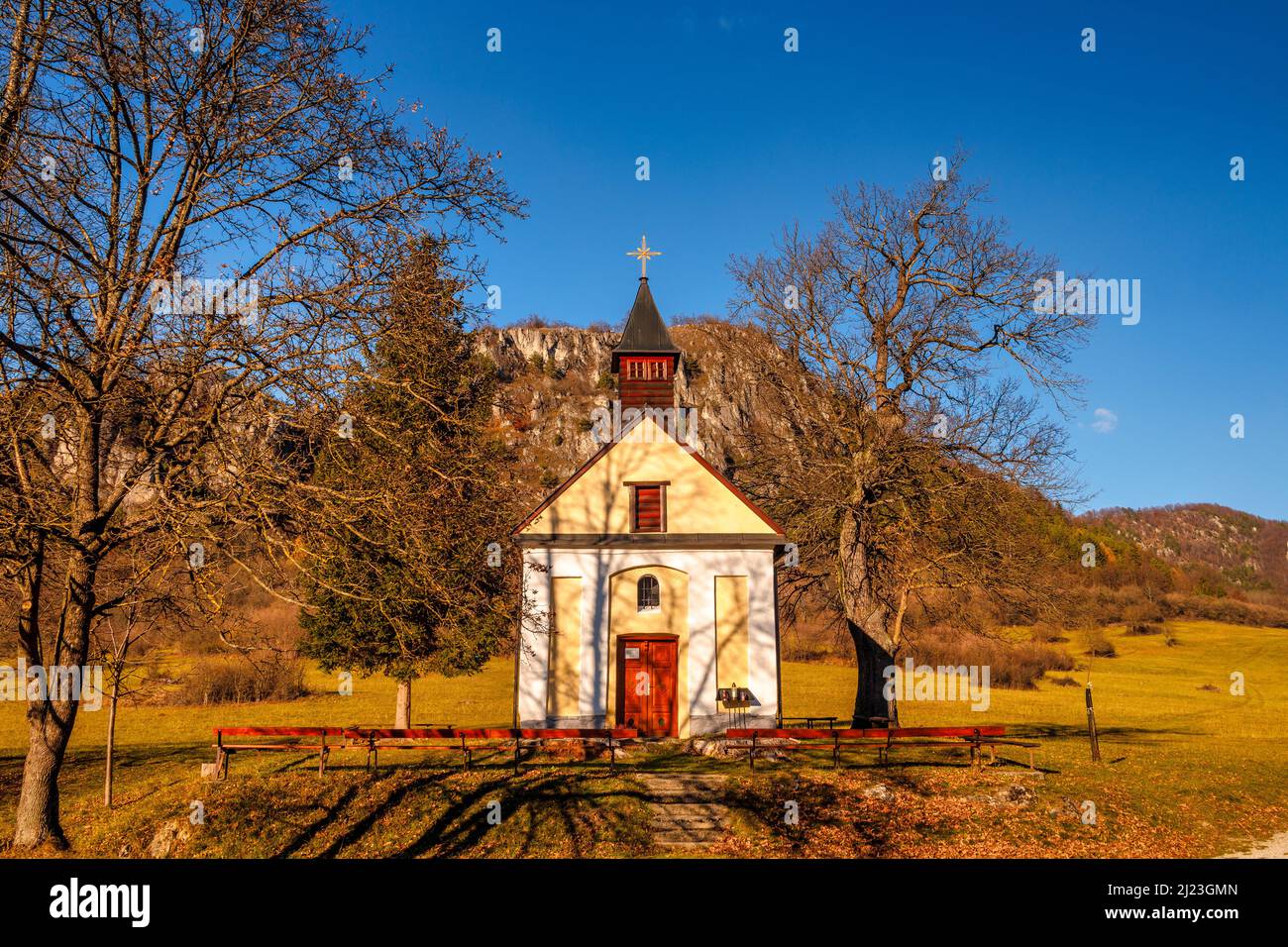 Chapel under the Podskalsky Rohac hill in Strazov Mountains Protected Landscape Area, Slovakia, Europe. Stock Photo
