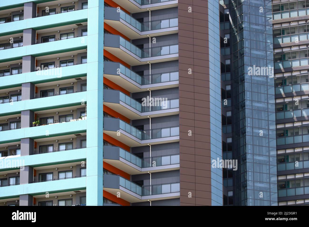 Exterior of Japanese high rise apartments Stock Photo