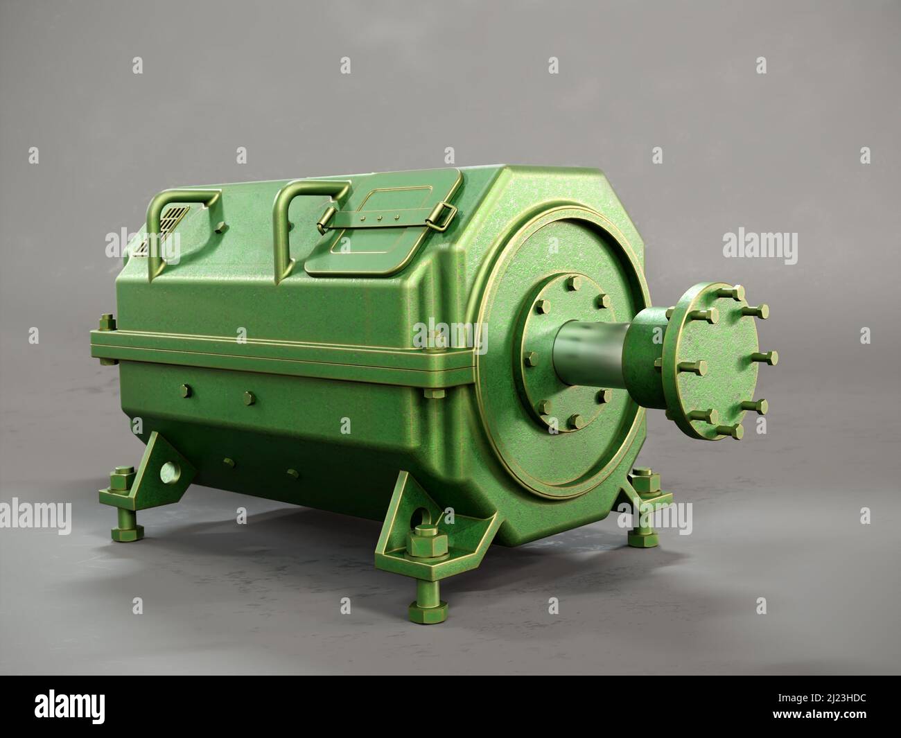 3D render of high power industrial electrical motor on gray background Stock Photo