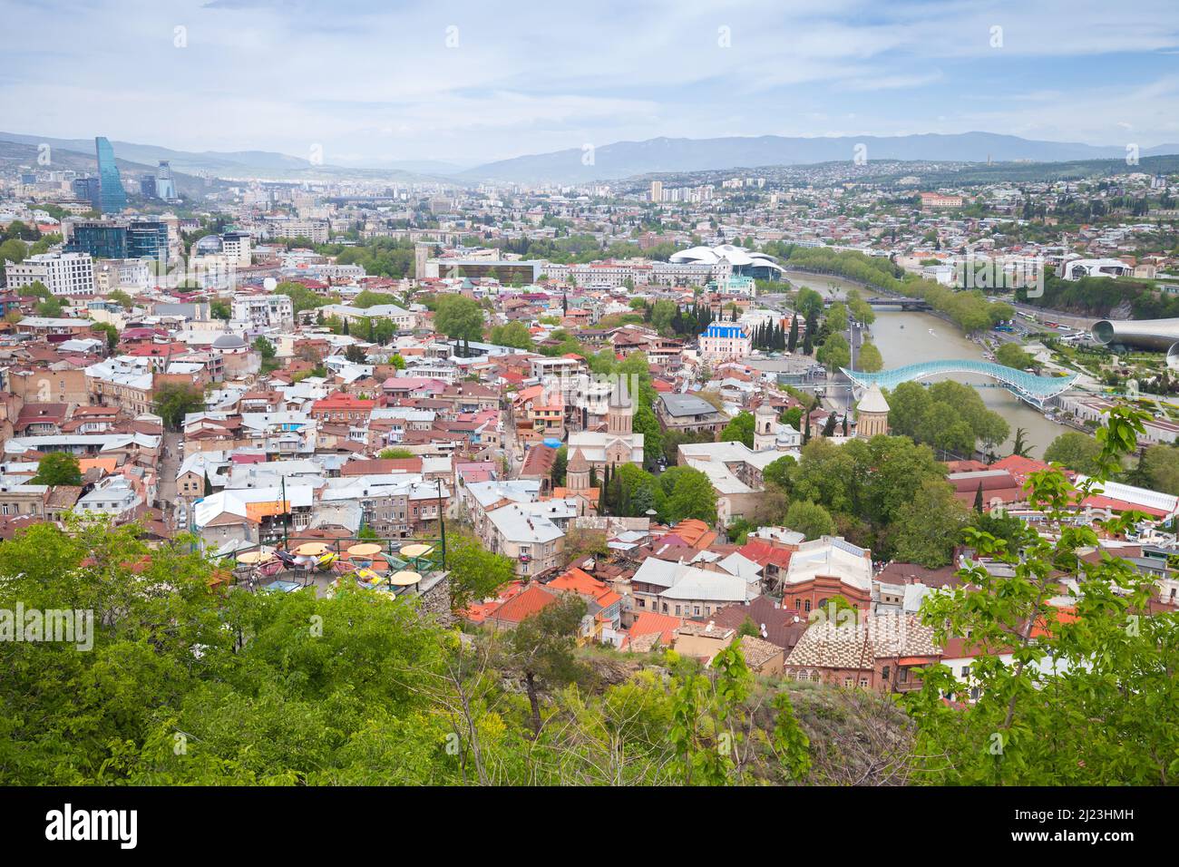 Aerial view of Tbilisi, Georgia, outdoor photo taken on a summer day Stock Photo