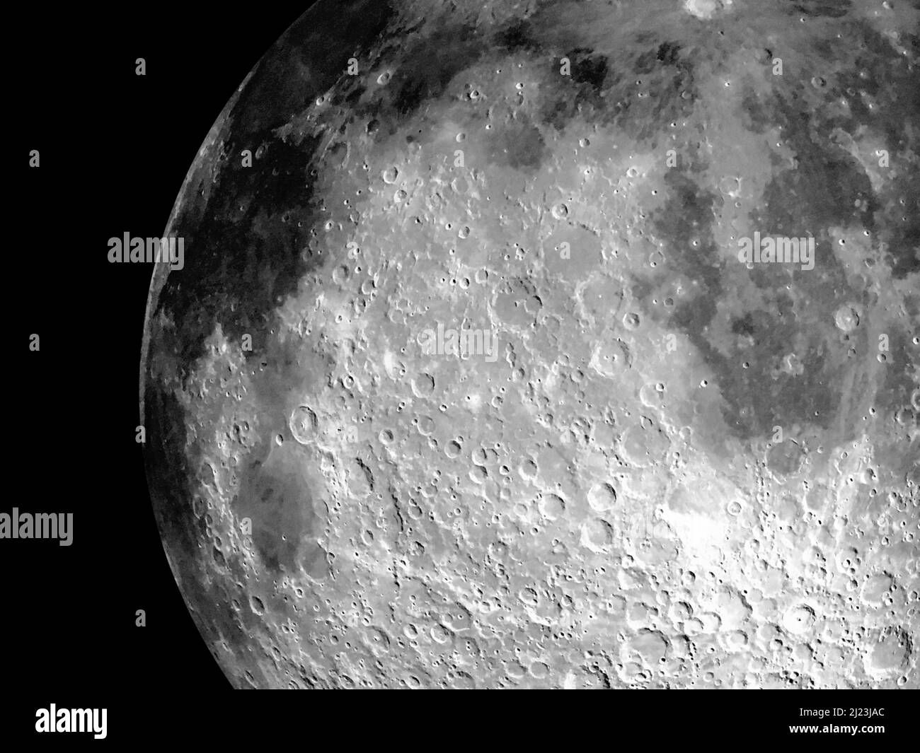 Close up super moon Against a Black Outer Space Background Stock Photo