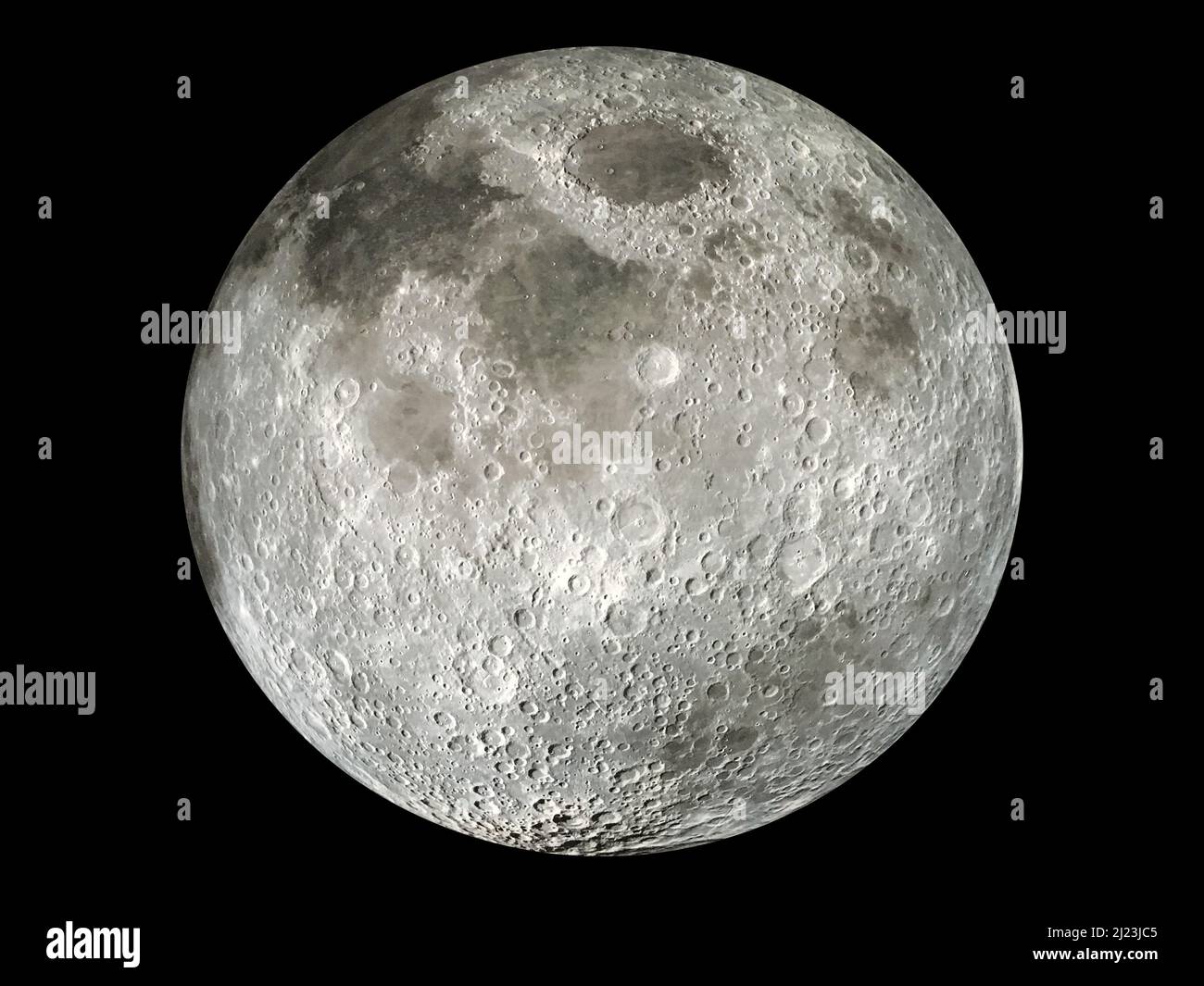 Earth's Full Moon Against a Black Outer Space Background Stock Photo