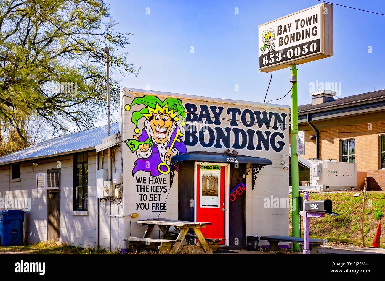 Bay Town Bonding is pictured on South Royal Street, March 26, 2022, in Mobile, Alabama. Stock Photo