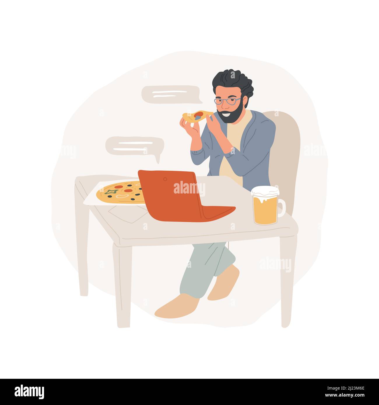 Young man online chatting. Cartoon young man sitting at a table and chatting  online with friends using laptop Stock Vector Image & Art - Alamy