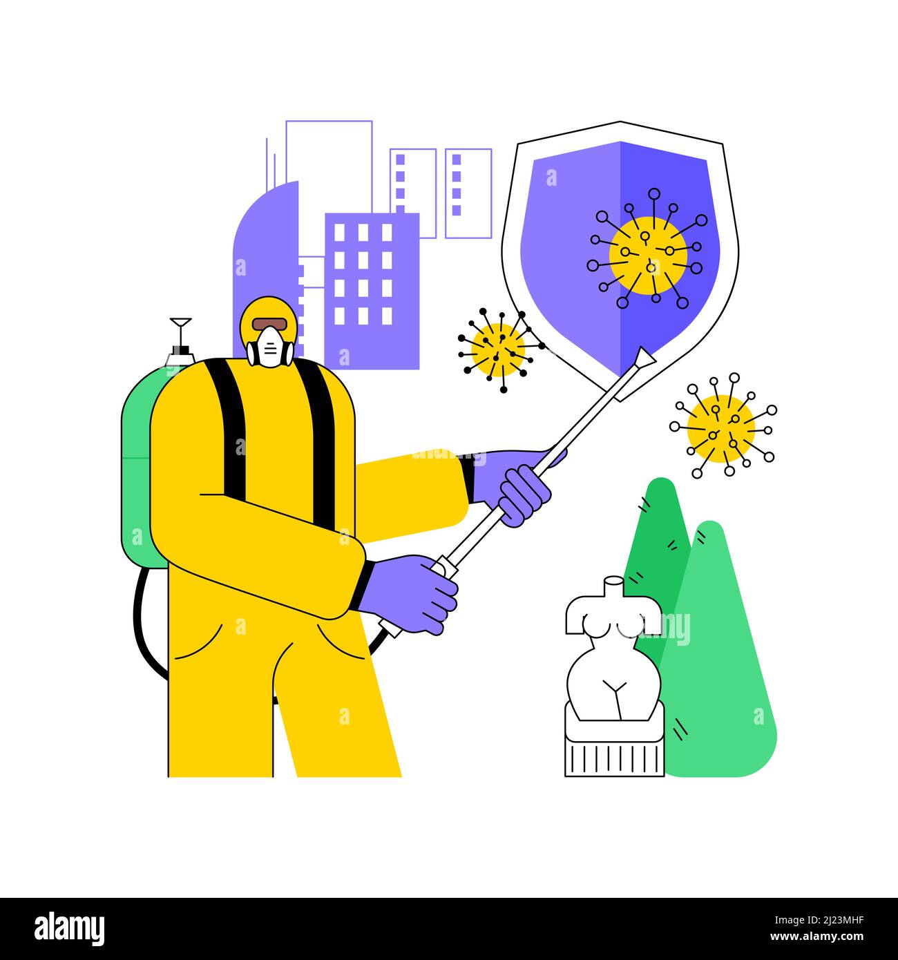 Public place sanitizing abstract concept vector illustration. Surfaces cleaning, chemical