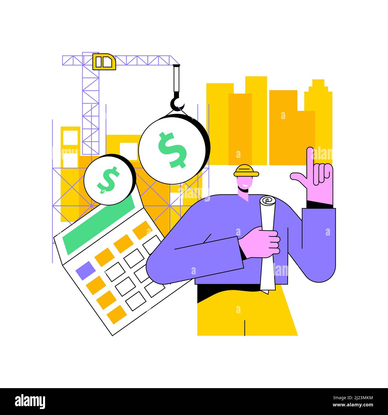 Construction costs abstract concept vector illustration. Project management, bank loan, real estate business, design project, building investment, contractor service, renovation abstract metaphor. Stock Vector