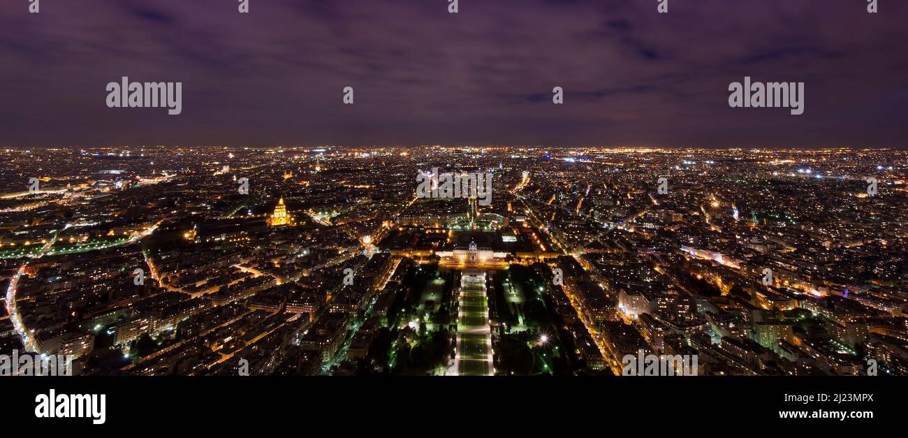 Paris city at night, France. View from Eiffel Tower top Stock Photo