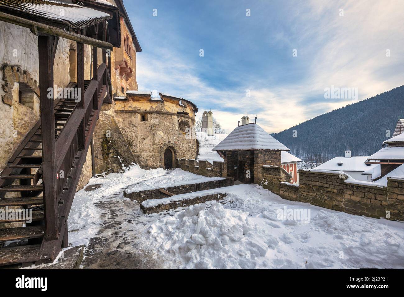 The medieval Orava Castle in winter season, Slovakia, Europe. Stock Photo