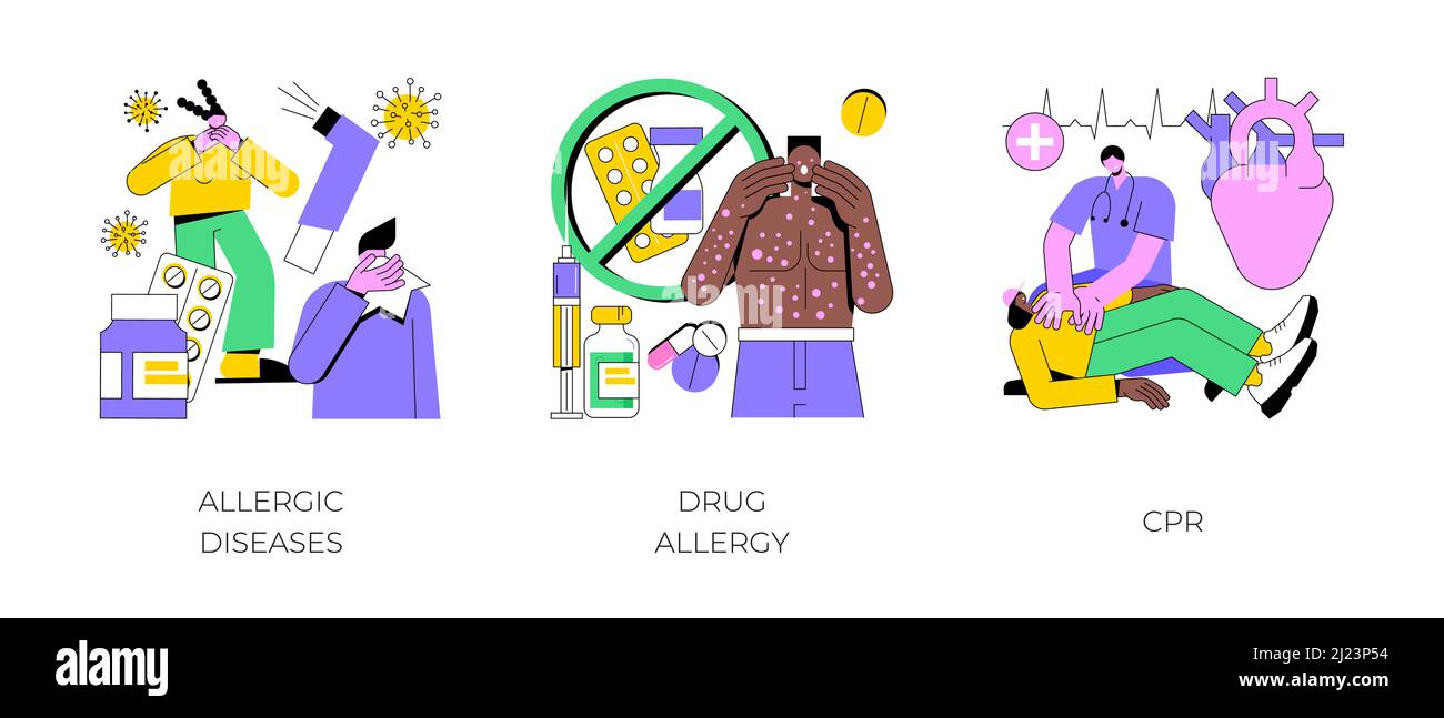 Allergic reaction abstract concept vector illustration set. Allergic disease, drug allergy, CPR, first aid, antihistamines therapy, skin rash, dermatology clinic, anaphylactic shock abstract metaphor Stock Vector Image & Art - Alamy Allergic reaction abstract concept vector illustration set. Allergic disease, drug allergy, CPR, first aid, antihistamines therapy, skin rash, dermatology clinic, anaphylactic shock abstract metaphor Stock Vector Image & Art - Alamy