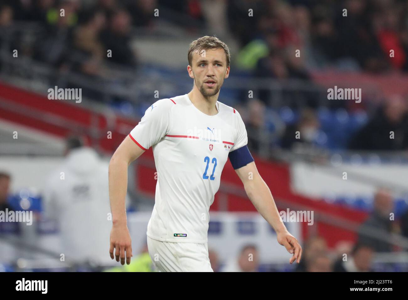 Cardiff, Wales, UK. 29th Mar, 2022. Tomas Soucek of Czech Republic during the friendly international between Wales and Czech Republic in aid of the Ukraine humanitarian appeal at the Cardiff City Stadium. Credit: Mark Hawkins/Alamy Live News Stock Photo