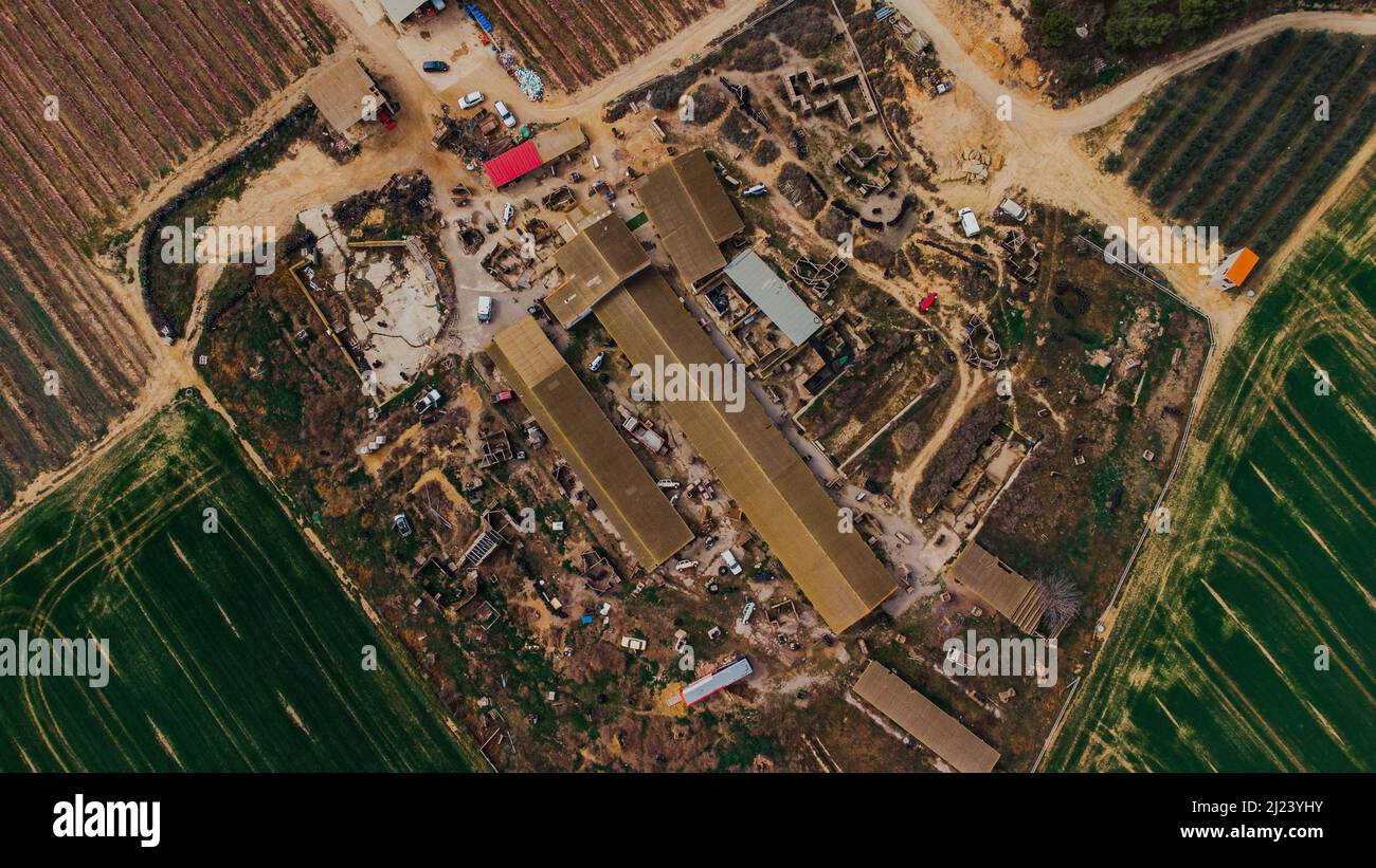 Aerial view of an airsoft field surrounded by fields Stock Photo Alamy