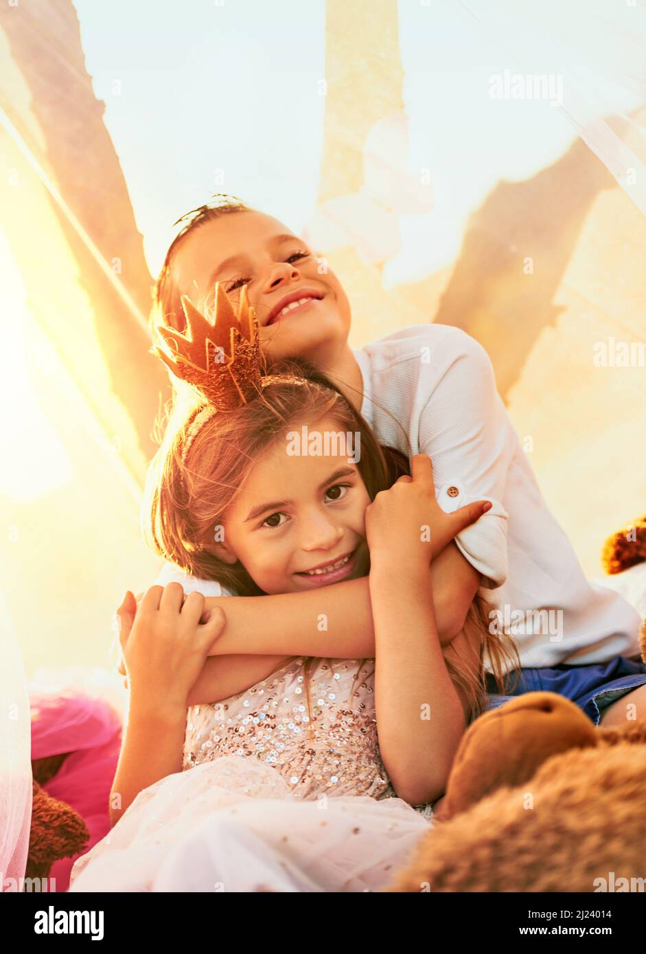 Siblings by chance, friends by choice. Shot of an adorable little brother and sister playing outdoors. Stock Photo