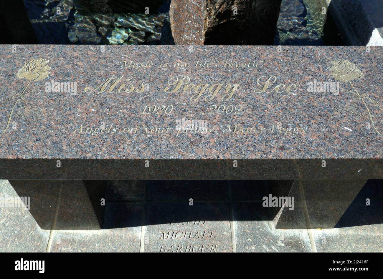 Los Angeles, California, USA 21st March 2022 A general view of atmosphere of Singer Peggy Lee's Grave/Bench and David Michael Barbour's Grave at Pierce Brothers Westwood Village Memorial Park on March 21, 2022 in Los Angeles, California, USA. Photo by Barry King/Alamy Stock Photo Stock Photo
