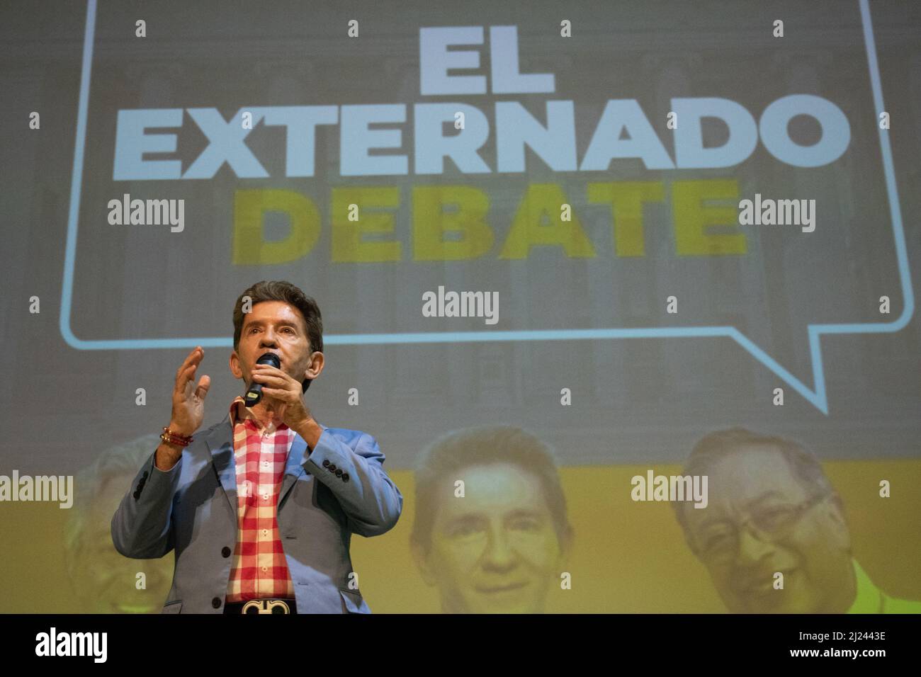Bogota, Colombia, March 29, 2022. Presidential candidate for the political party 'Piensa en Grande' during the 'Universidad del Externado' Presidential debate amid the 2022 Presidential elections run on May 29, in Bogota, Colombia, March 29, 2022. Stock Photo