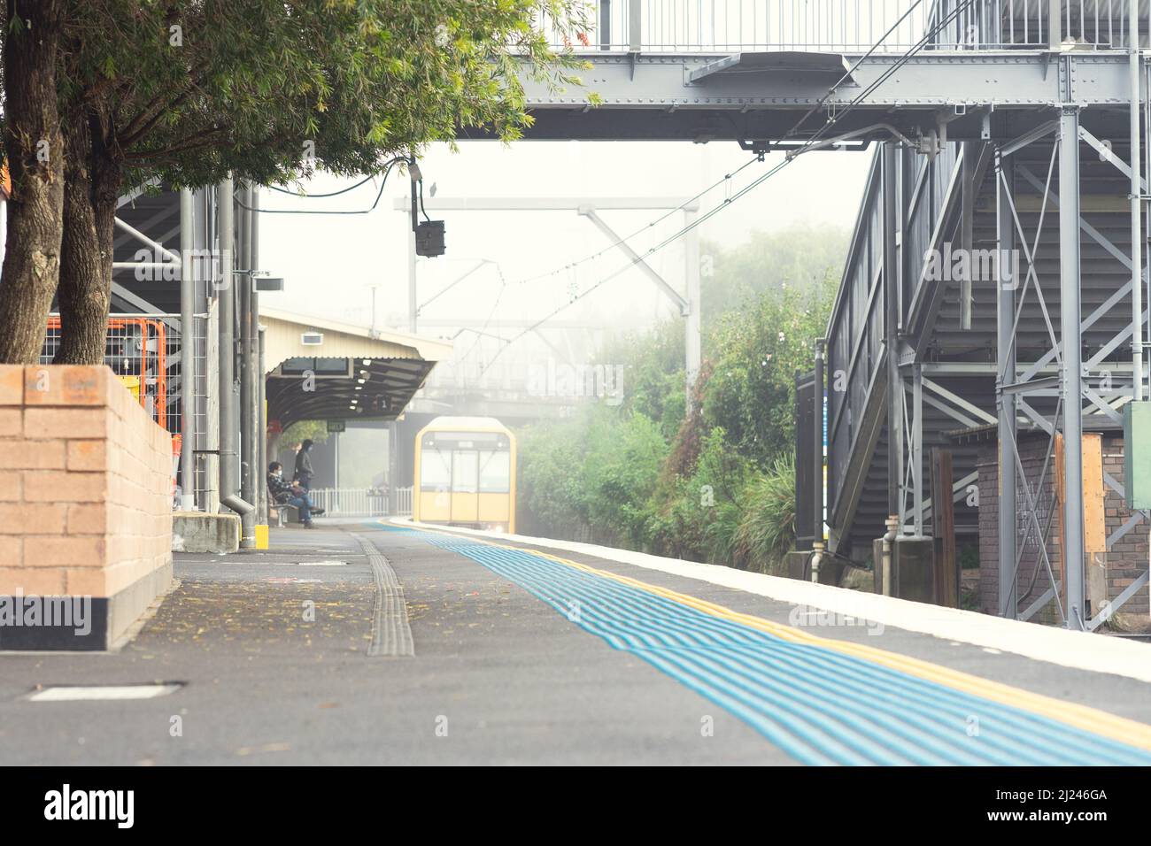 Foggy subway platform Stock Photo