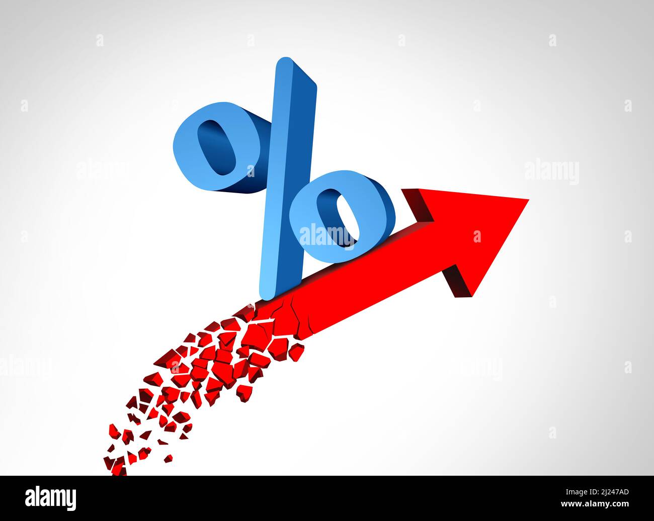 Rise Of Interest rates and higher rate or rising financing cost as an inflation or recession economic concept with a percentage icon. Stock Photo