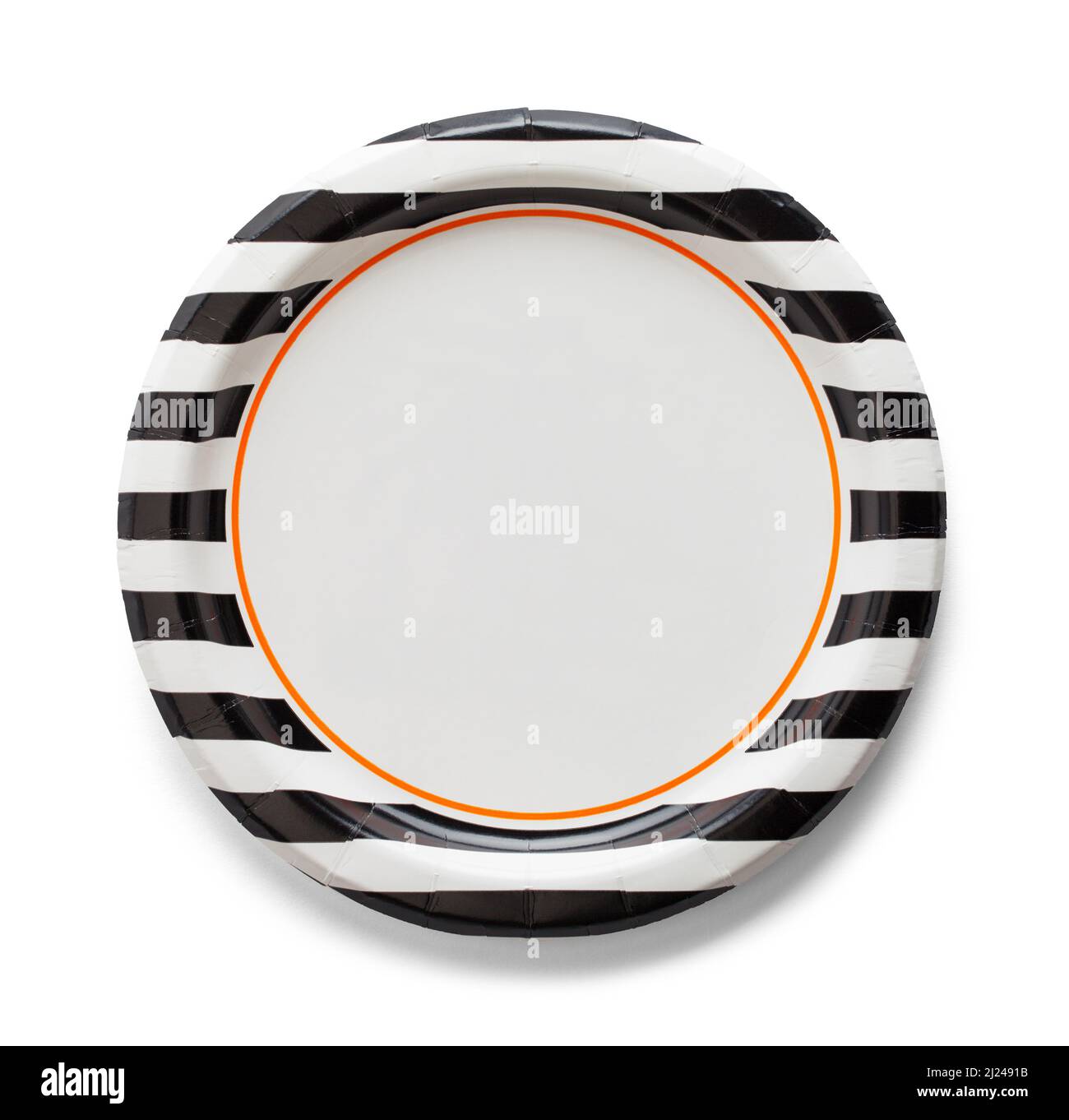 Black and White Striped Paper Plate Cut Out. Stock Photo