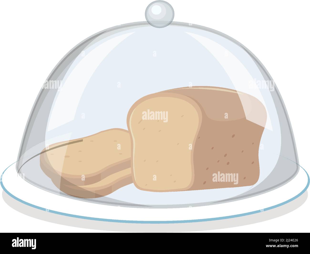 Bread on round plate with glass cover on white background illustration Stock Vector