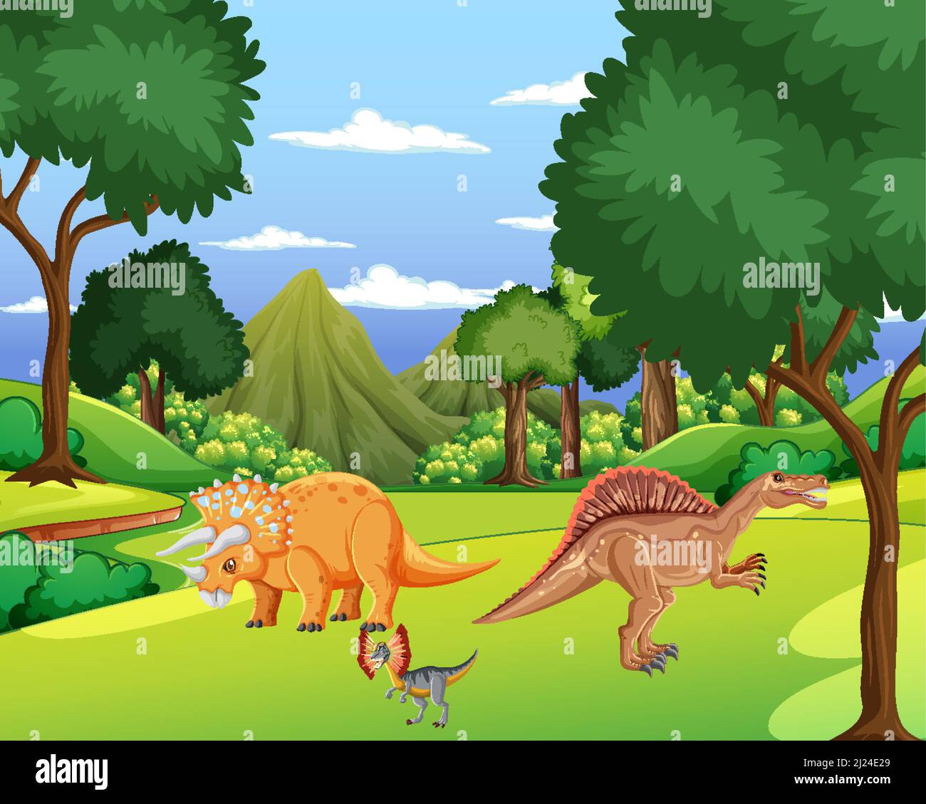 Scene with dinosaurs in the forest illustration Stock Vector Image ...