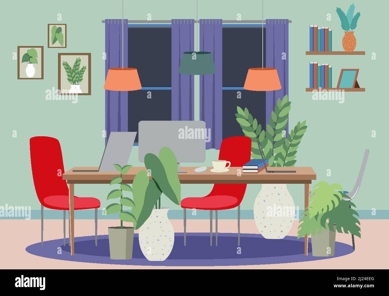 Workplace interior in flat design concept illustration Stock Vector ...