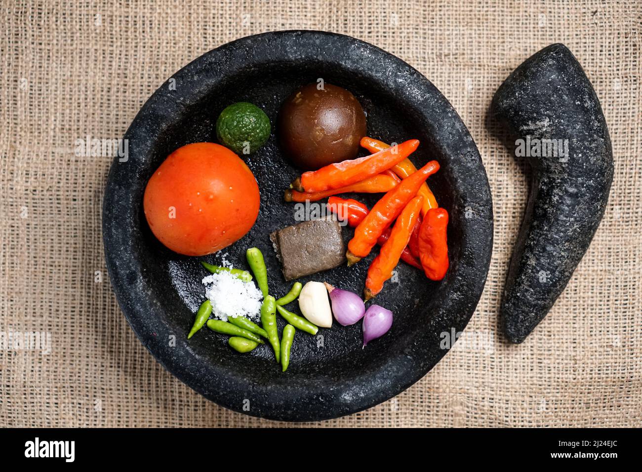 Ingredients for Terasi Chili Sauce, Indonesian traditional chili sauce