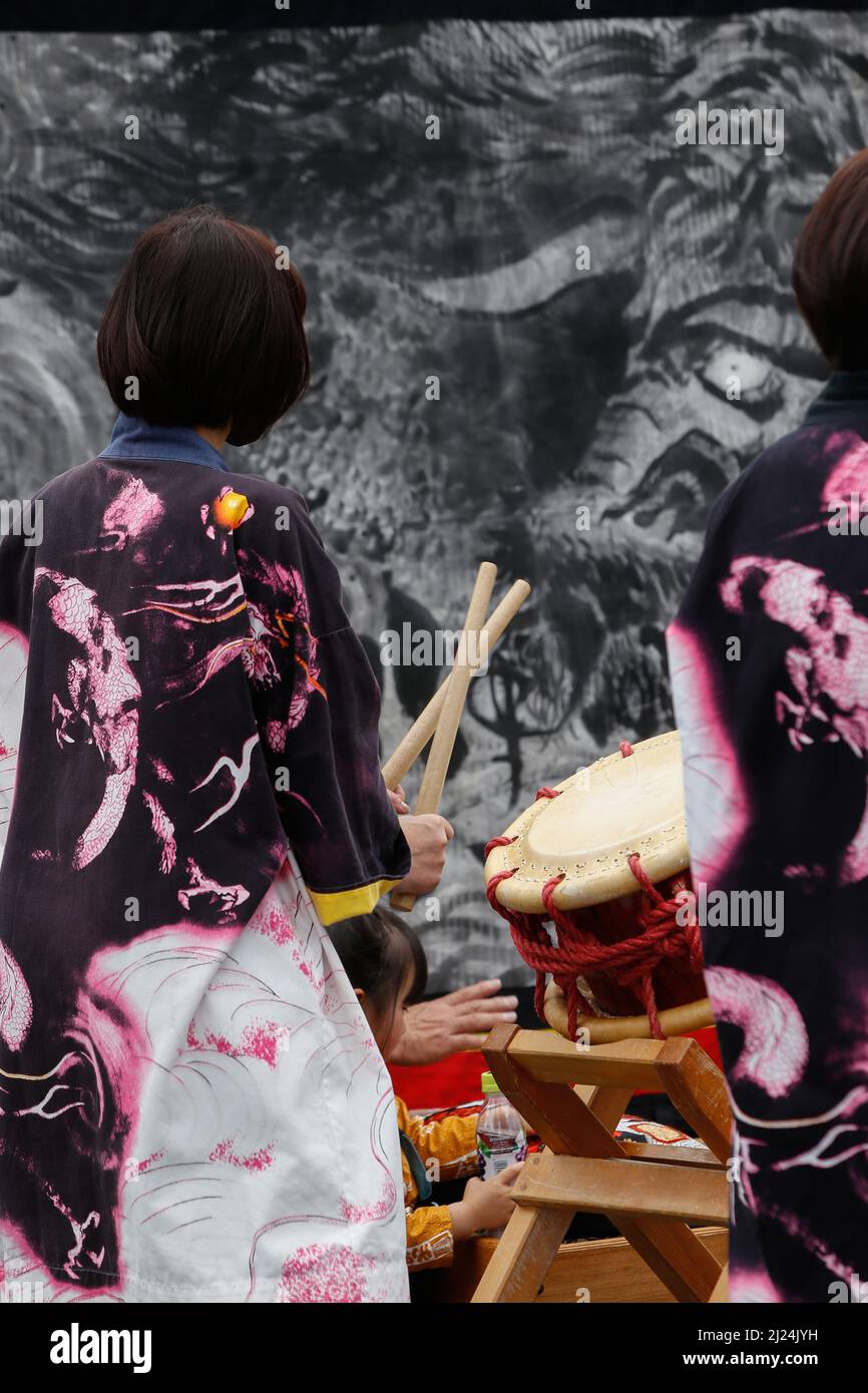 iida, nagano, japan, 2022/27/03 , Taiko drums at Oneri matsuri festival