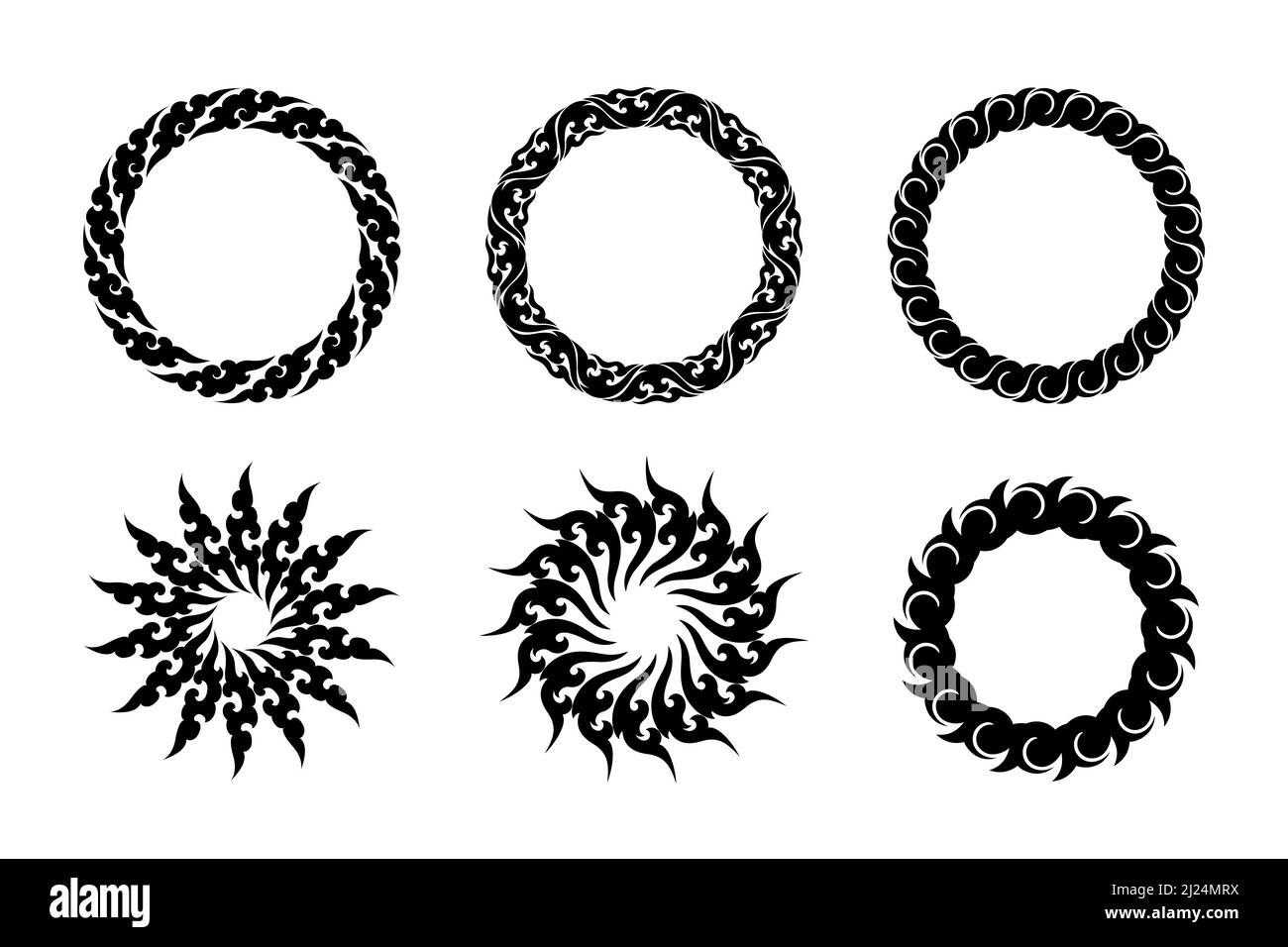Round element silhouette. Abstract thai art line graphic vector illustration for decoration, tattoo, symbol. Stock Vector