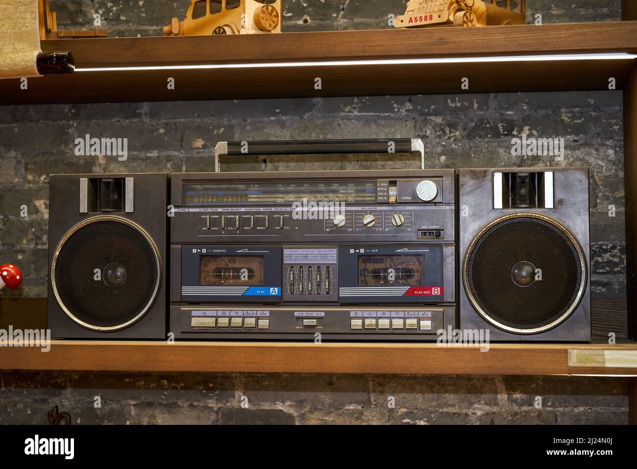 Close-up of old retro tape recorder radio Stock Photo