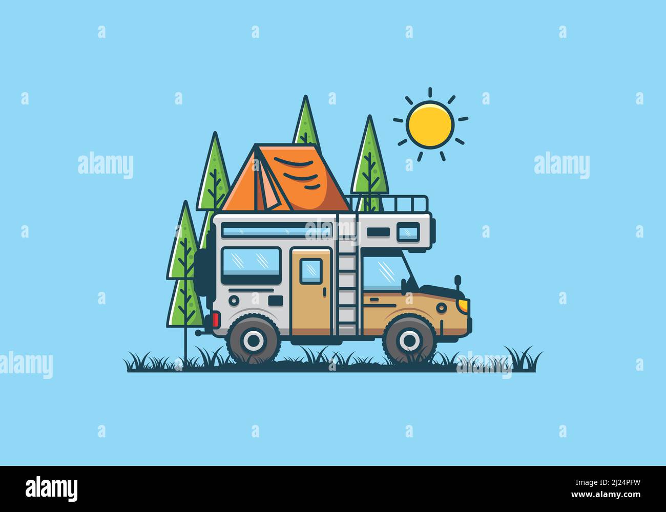 camping with car flat illustration design Stock Vector Image & Art - Alamy