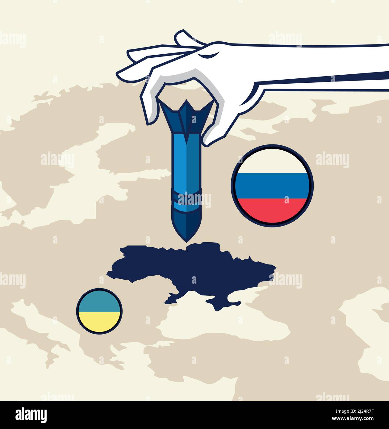 Ukraine war hand with missile Stock Vector