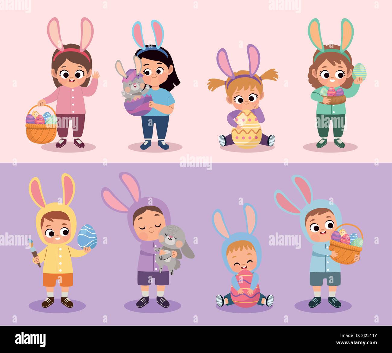 eight kids with easter icons Stock Vector