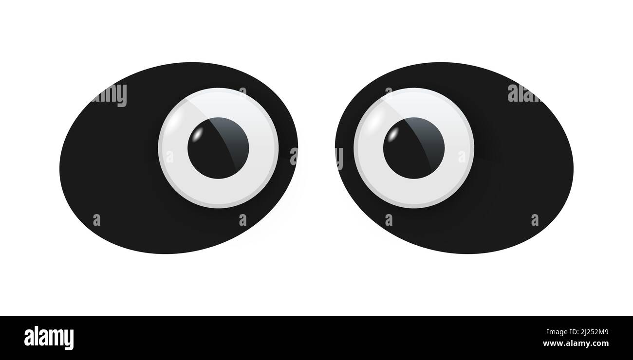 Panda toy eyes vector illustration. Wobbly plastic open eyeballs of funny Chinese bear looking forward wih round parts with black pupil isolated on wh Stock Vector