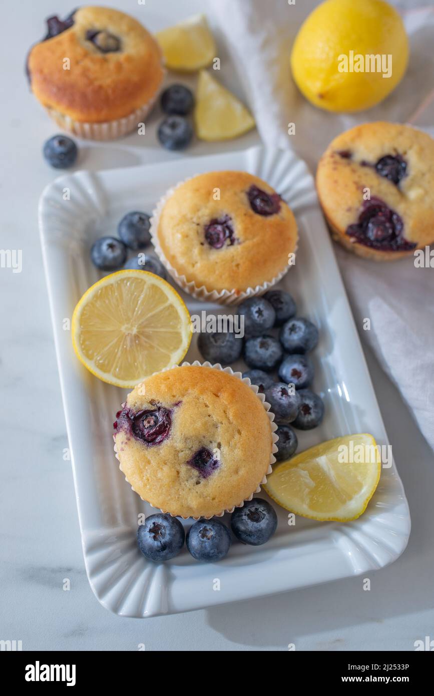 Freshly baked blueberry ricotta muffins with lemon Stock Photo Alamy