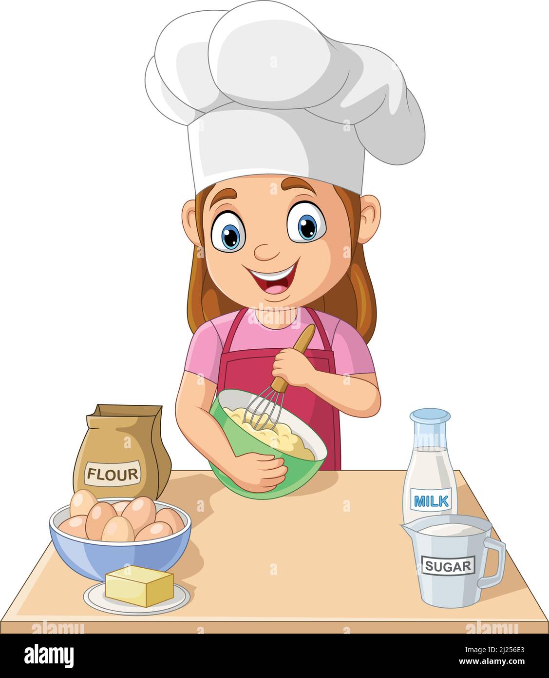 Cartoon little girl cooking making a cake Stock Vector Image & Art - Alamy