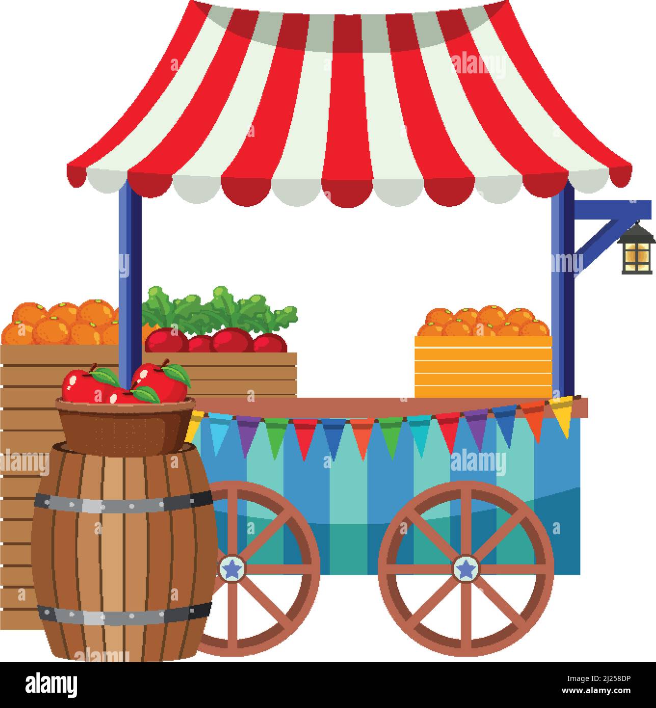 Street food cart concept with fruit cart illustration Stock Vector