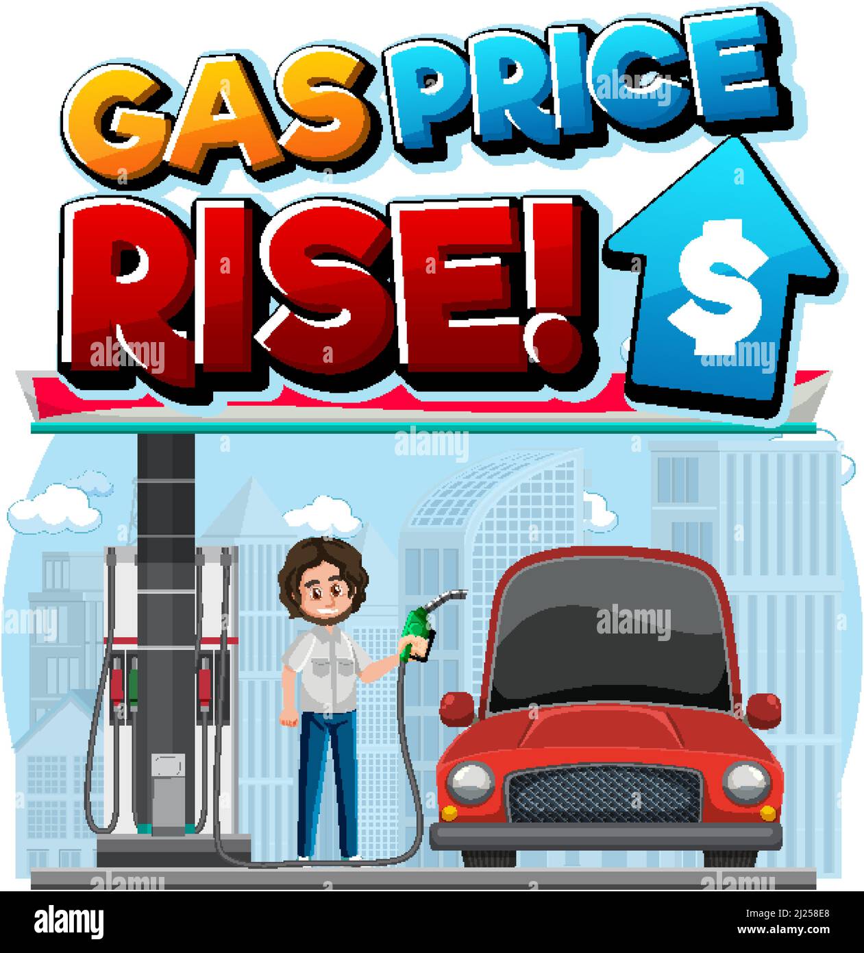 Gas station with gas price rise word logo illustration Stock Vector ...
