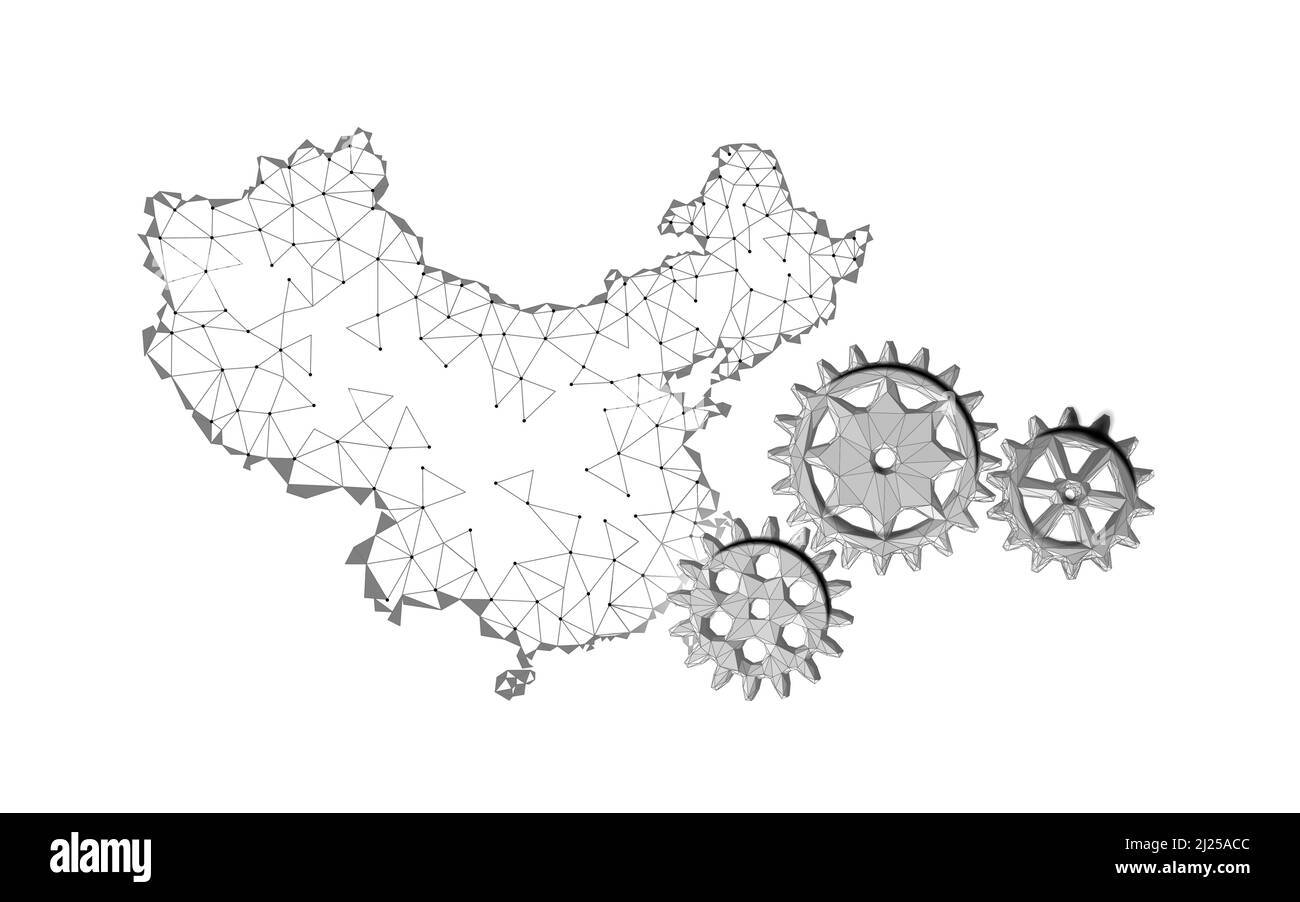 China map business statistics chart growing graphs. Blue light glowing flat design. Finance economy diagram presentation template vector illustration Stock Vector