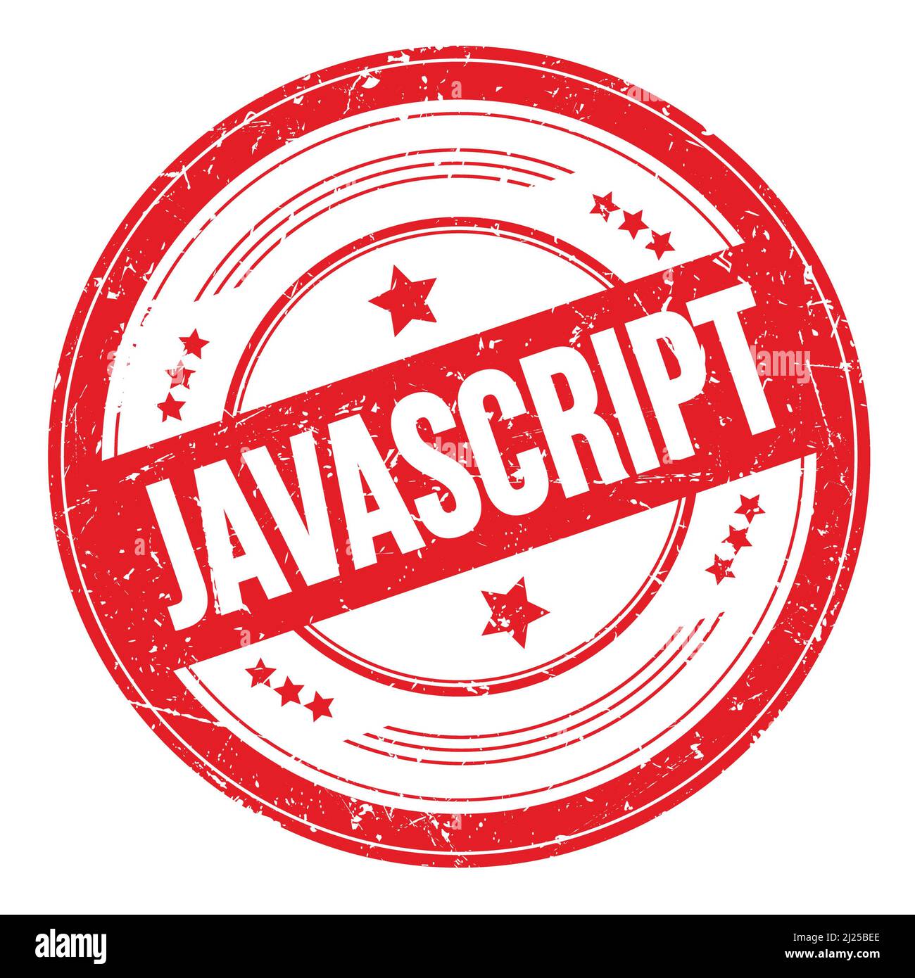 JAVASCRIPT text on red round grungy texture stamp Stock Photo - Alamy