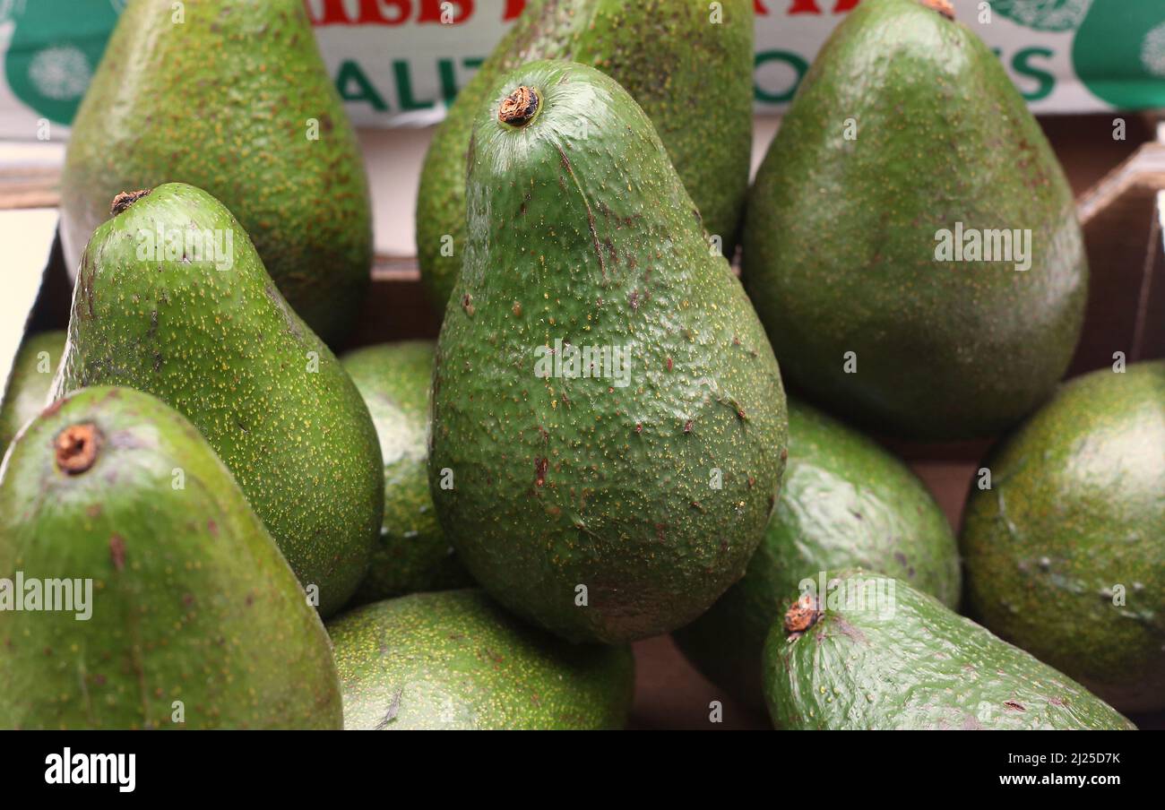 File photo dated 01/10/2013 of avocados for sale on a stall in London. Eating two or more servings of avocado every week cuts the risk of heart disease by a fifth, according to a new study. Issue date: Wednesday March 30, 2022. Stock Photo
