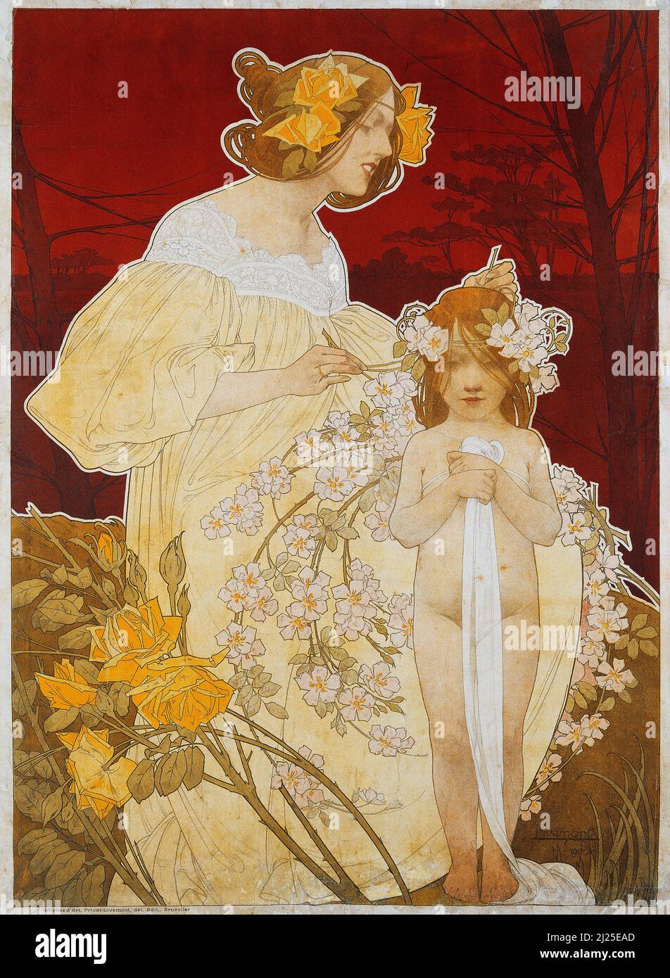 Vintage Art Nouveau by Henri Privat-Livemont - Palais de la Femme. Exposition de 1900 (1900) - Old advertisement poster. Stock Photo