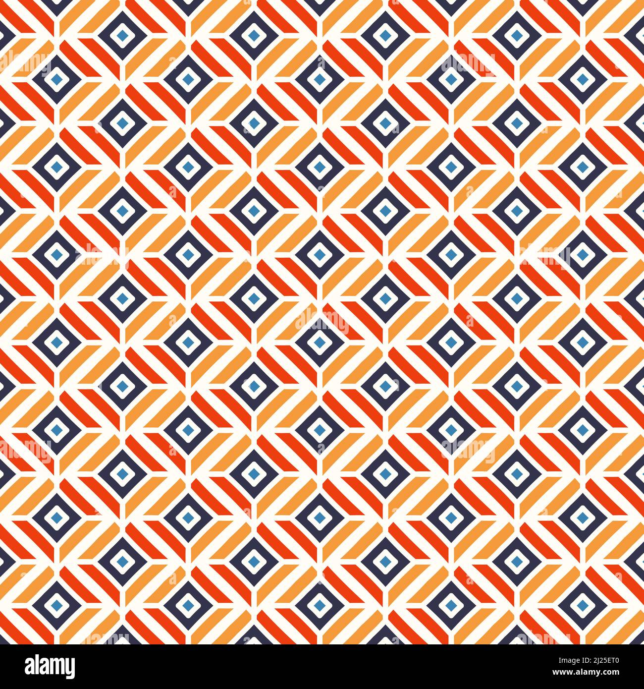 Geometric Square Line Pattern Background In Blue Slate Orange Yellow Color Stock Vector